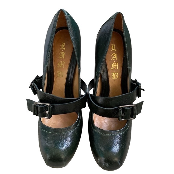 L.A.M.B Women’s Size 8.5 Finsbury Green Leather Mary Jane Buckle Platform Heels - Picture 2 of 14